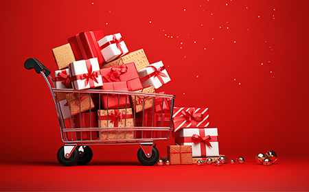 ショッピングカートにいっぱいのクリスマスプレゼント
