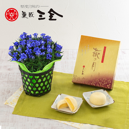菓匠三全「萩の月5個入り」とリンドウ（青）のセット