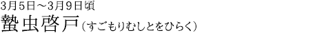 蟄虫啓戸（すごもりむしとをひらく）3月5日～3月9日頃