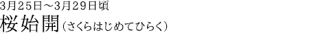 桜始開（さくらはじめてひらく）3月25日～3月29日頃