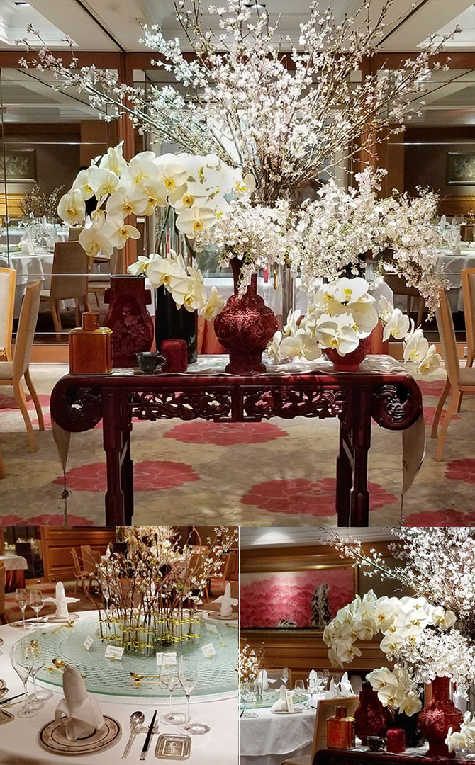 銀座アスター様で1977年より毎年開催される
賞味会、「名菜席」の会場装花