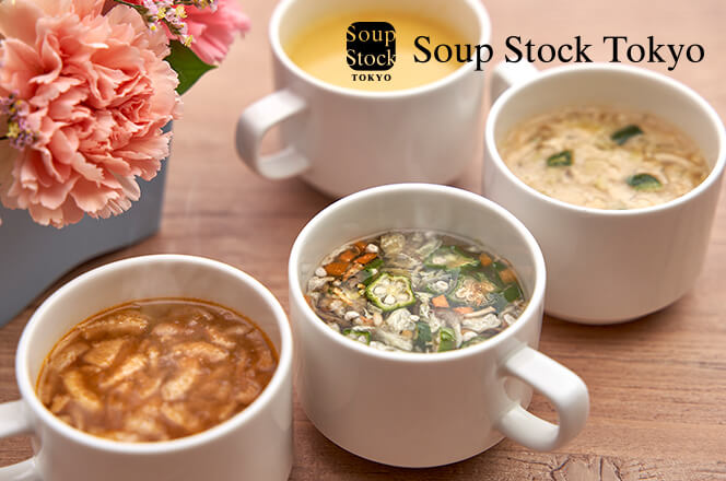 Soup Stock Tokyo「フリーズドライスープ4種類」とお花のセット